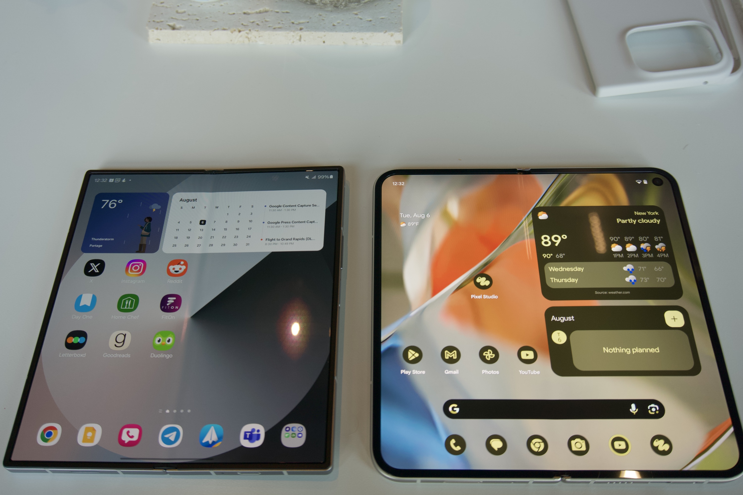 Google Pixel 9 Pro Fold next to Samsung Galaxy Z Fold 6.