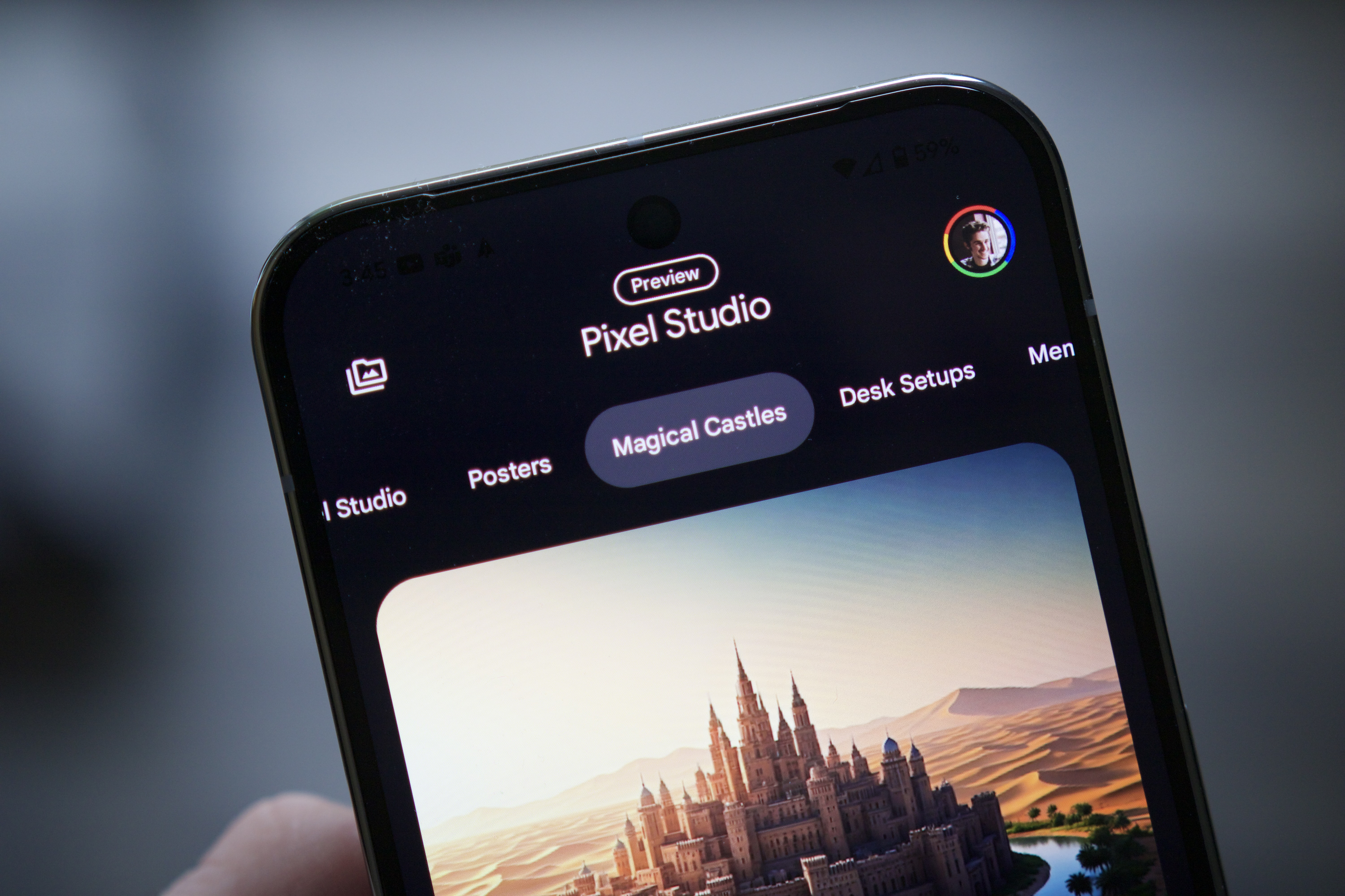 A close-up photo of the Pixel Studio app on the Google Pixel 9 Pro XL.