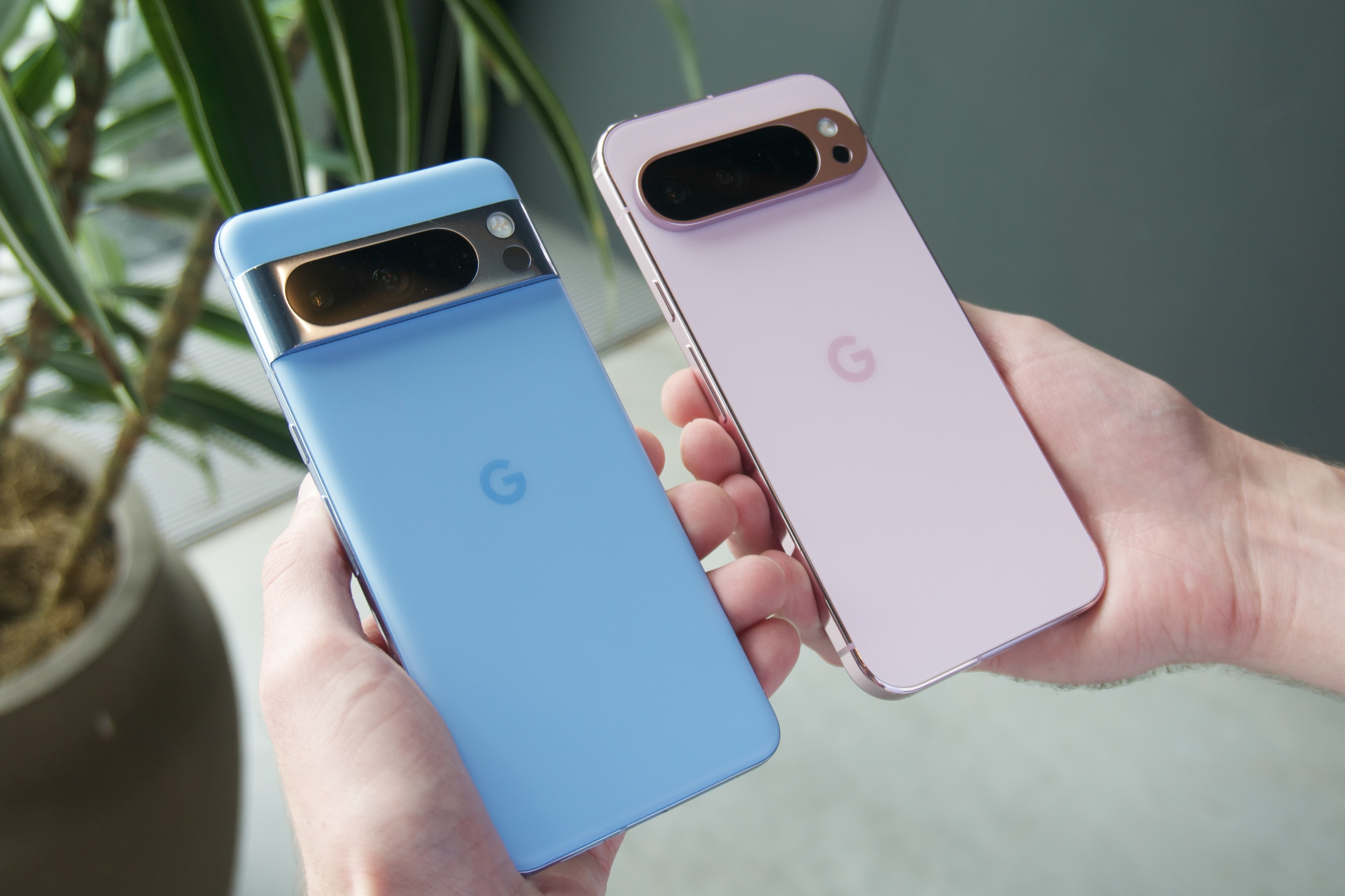 The Google Pixel 9 Pro XL next to the Google Pixel 8 Pro.