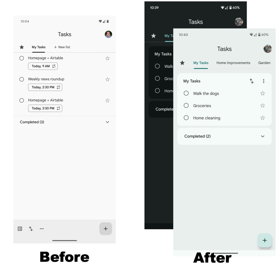 Changes to the Google Tasks app. 