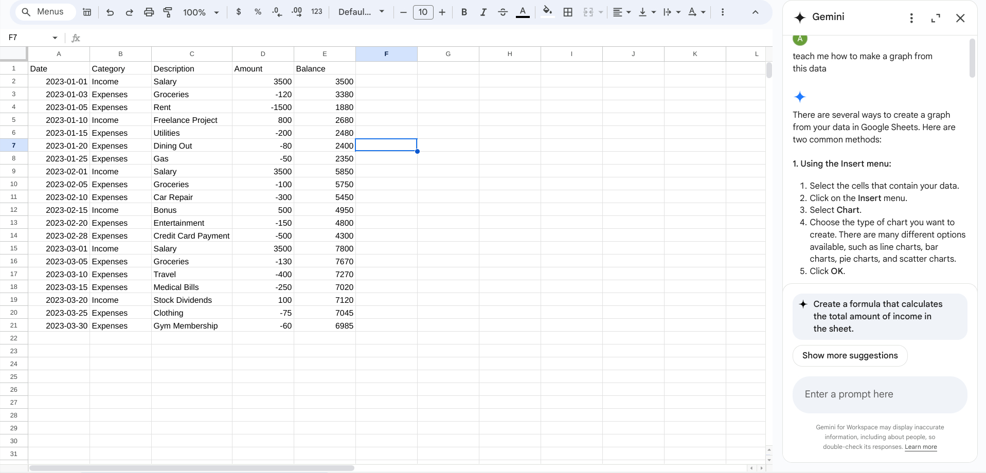 Home finance test for Sheets