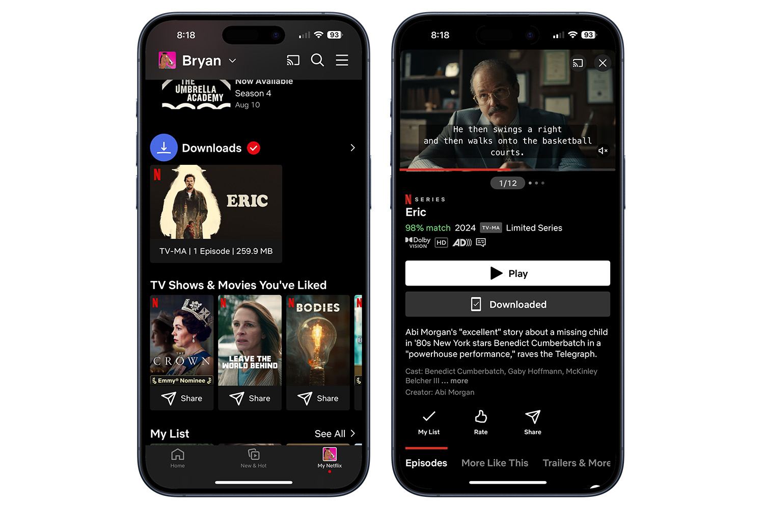 Screenshots showing how to download content from Netflix on a smartphone.