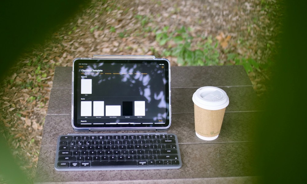 The iPad Air 2024 in a Zagg Crystal Palace folio case with the Keychron B1 Pro keyboard.