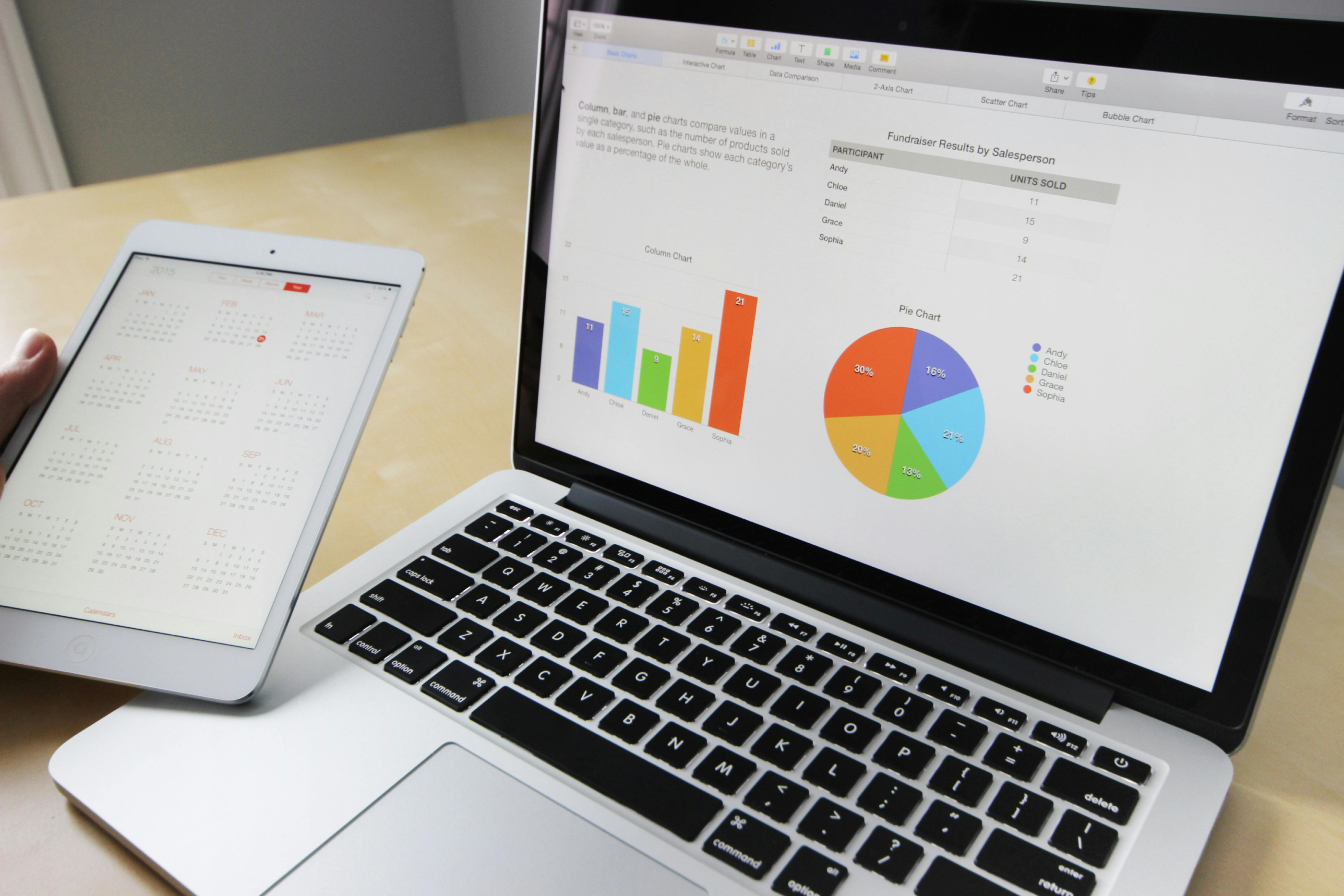 a laptop with a spreadsheet graph displayed