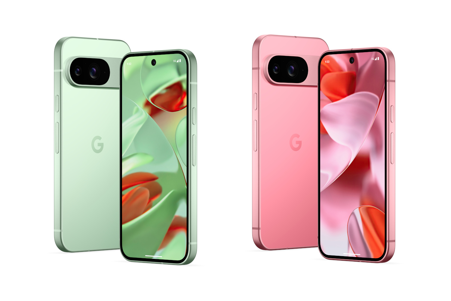 Le Pixel 9 en vert et noir sur fond blanc.