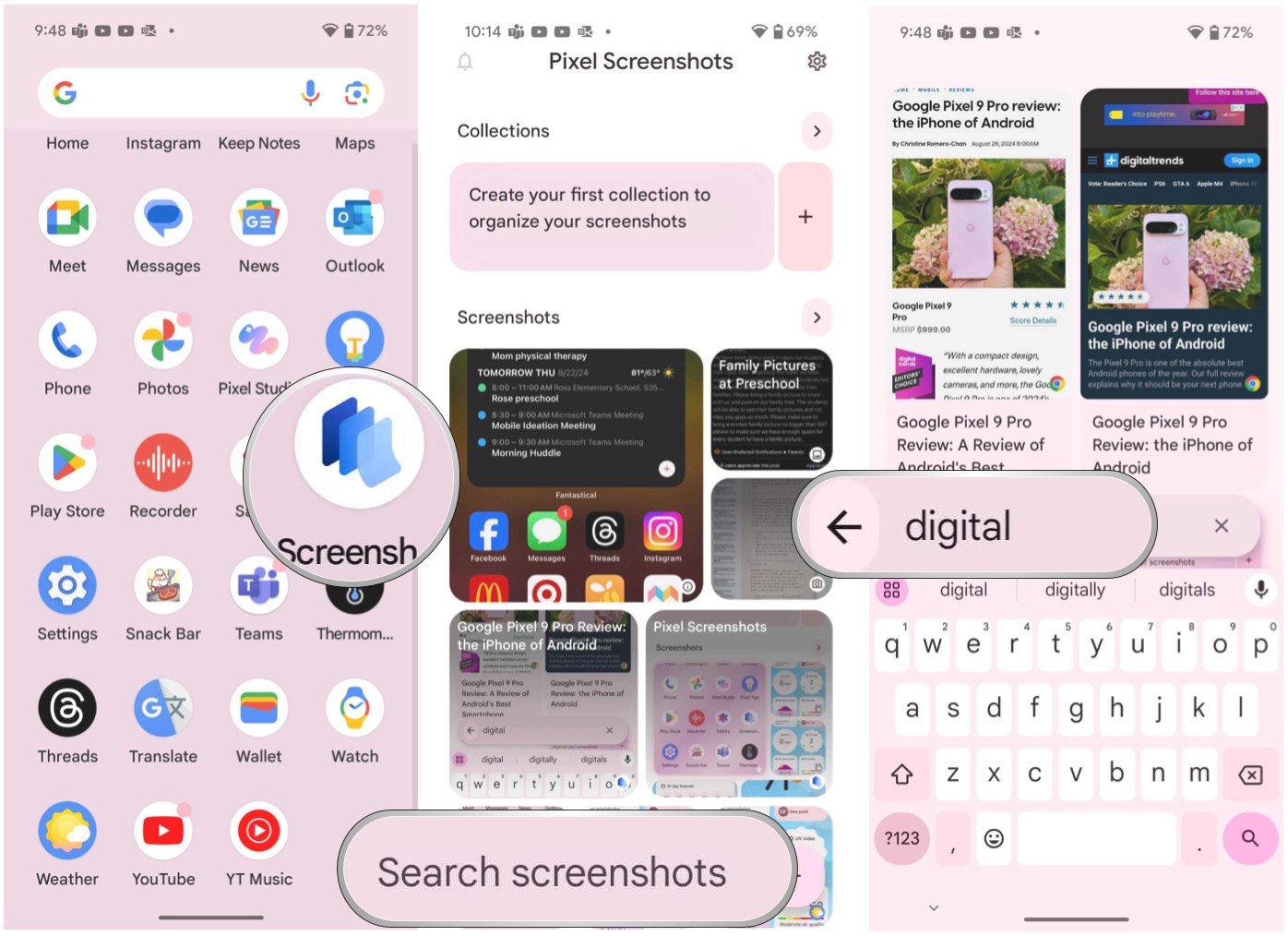 How to use the Pixel Screenshots app on the Google Pixel 9