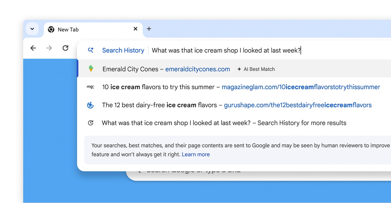 The search history AI being shown on Google Chrome.