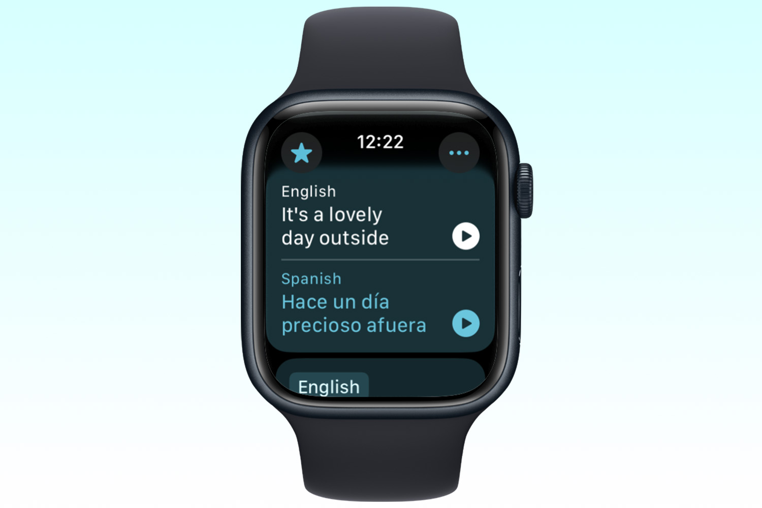 Captura de pantalla que muestra la traducción en watchOS 11.