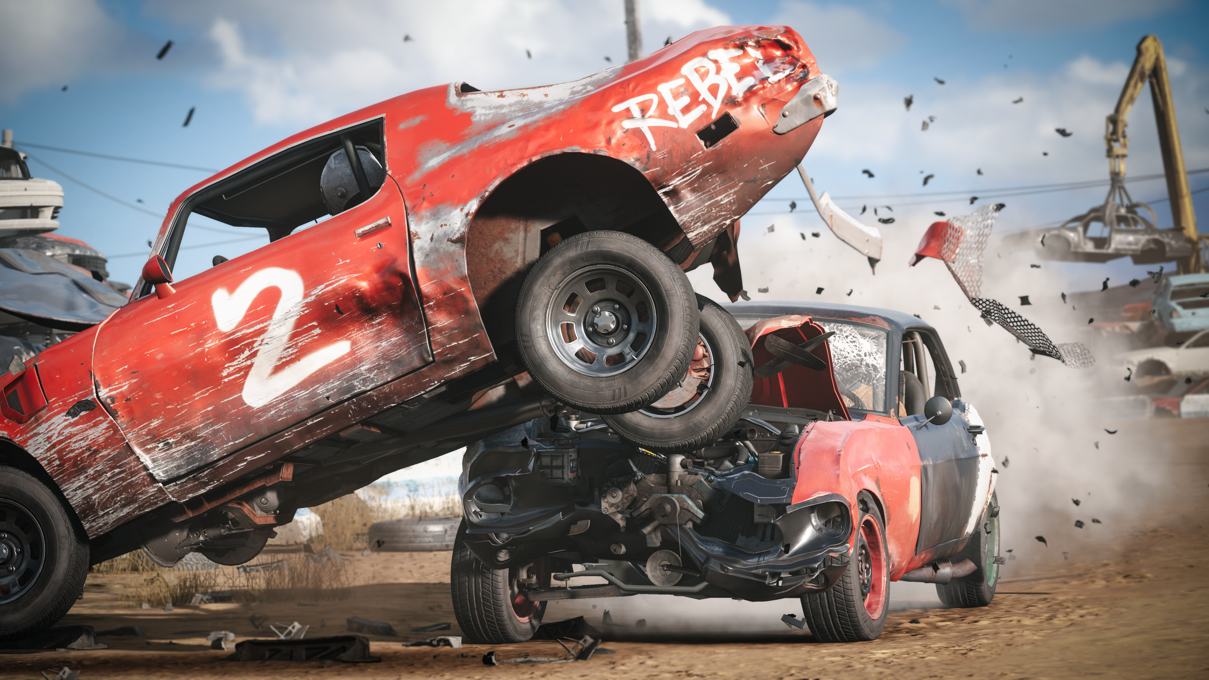 《Wreckfest 2》中两辆车相撞。