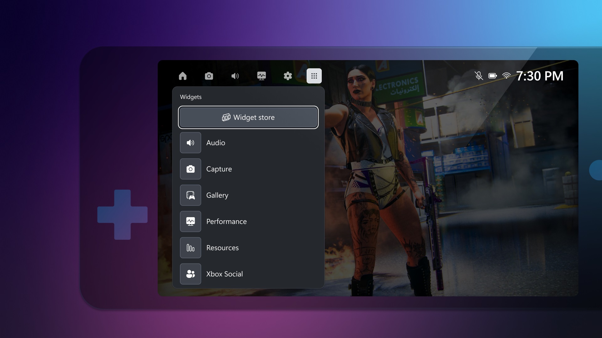 Widget options on the new Xbox Game Bar Compact Mode.