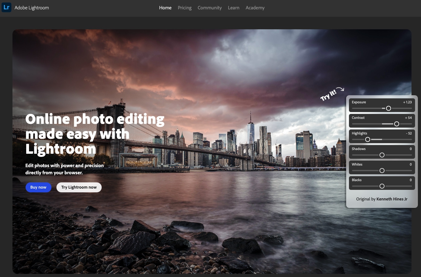 Adobe Lightroom splash page