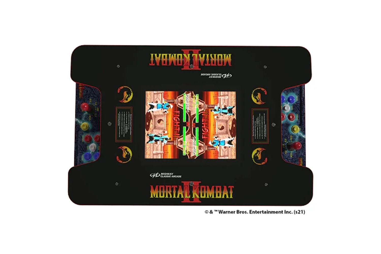 La mesa cara a cara de Arcade1UP Mortal Kombat sobre un fondo blanco.