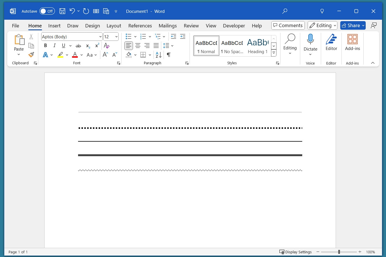 How to insert a line in Word