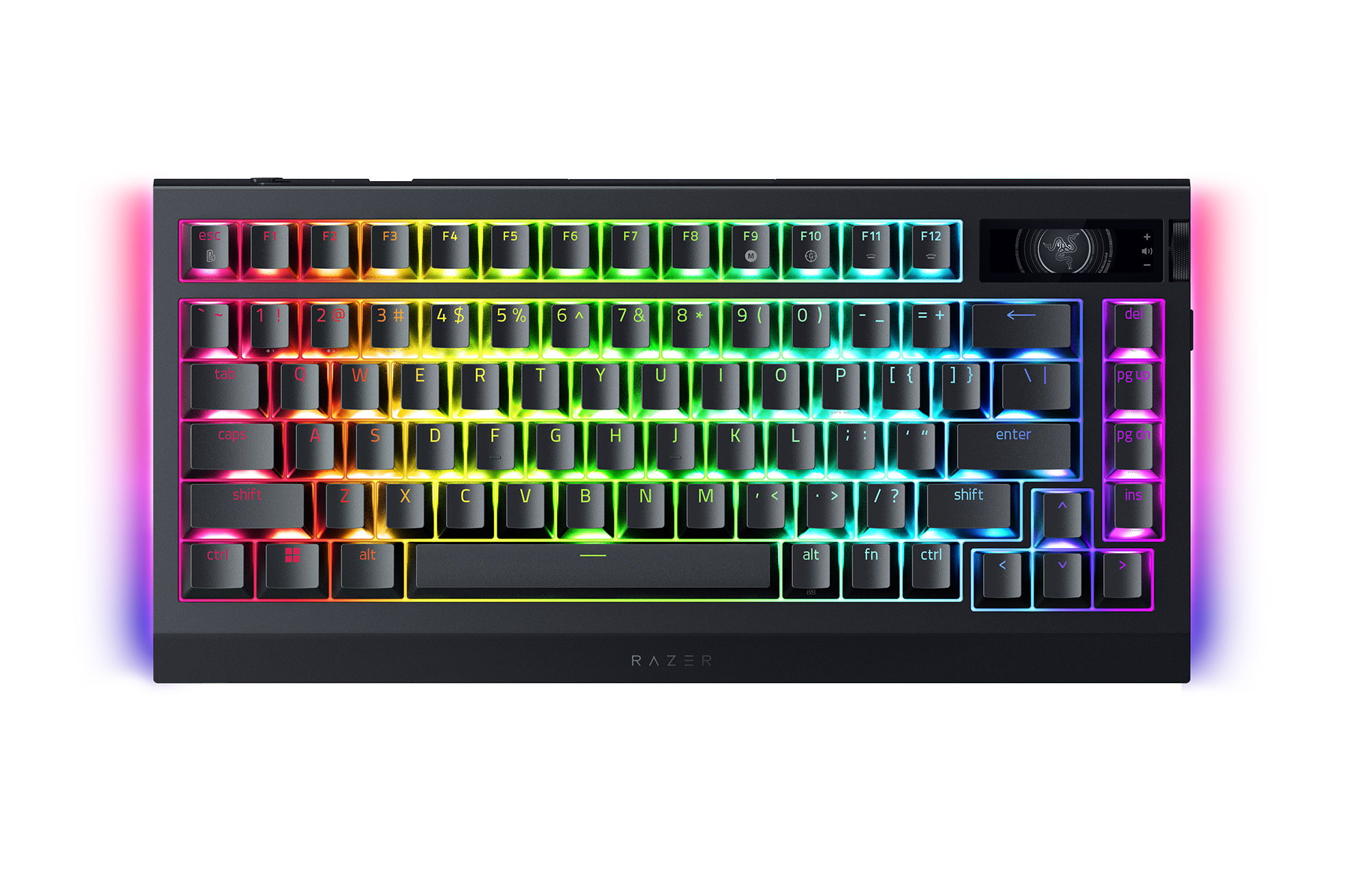 Le clavier de jeu sans fil Razer BlackWidow V4 Pro 75 % sur fond blanc.