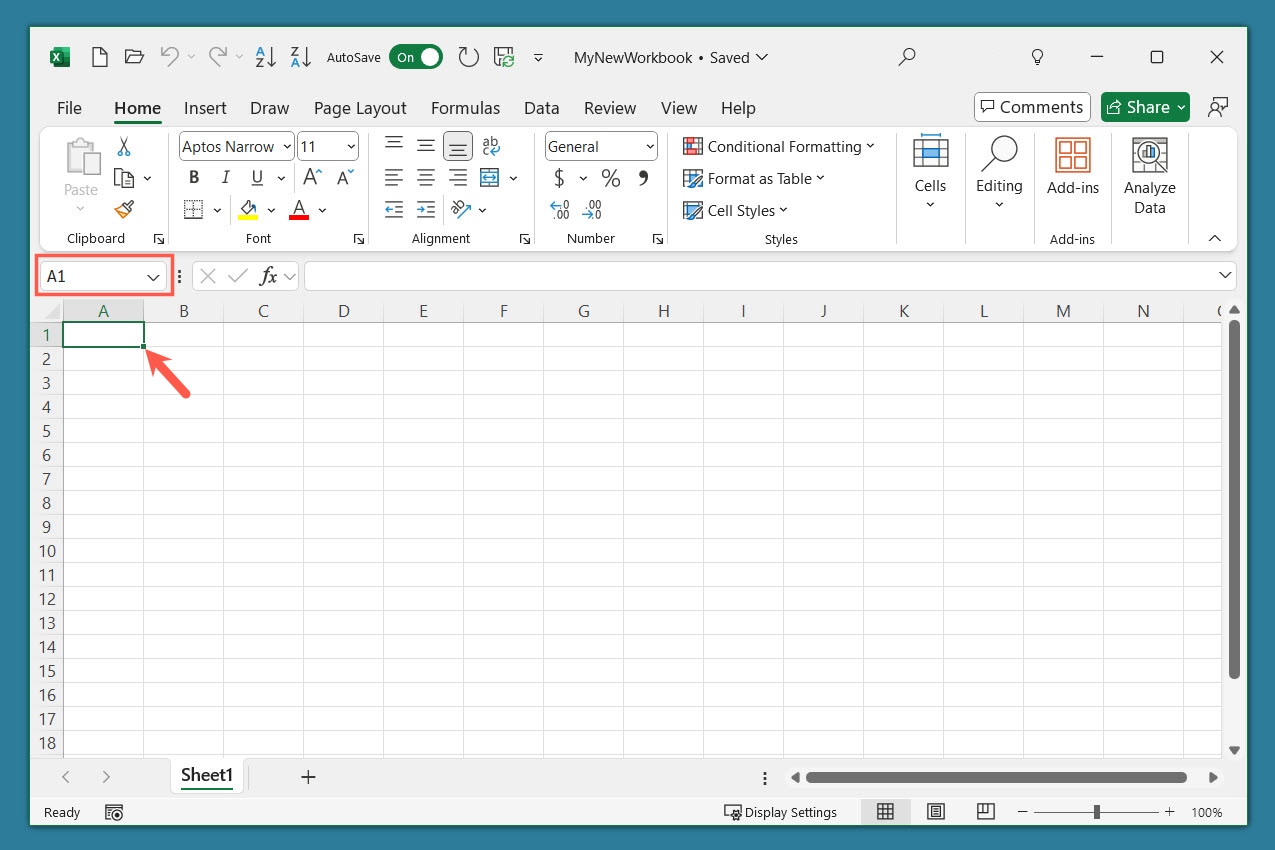 Célula A1 no Excel.