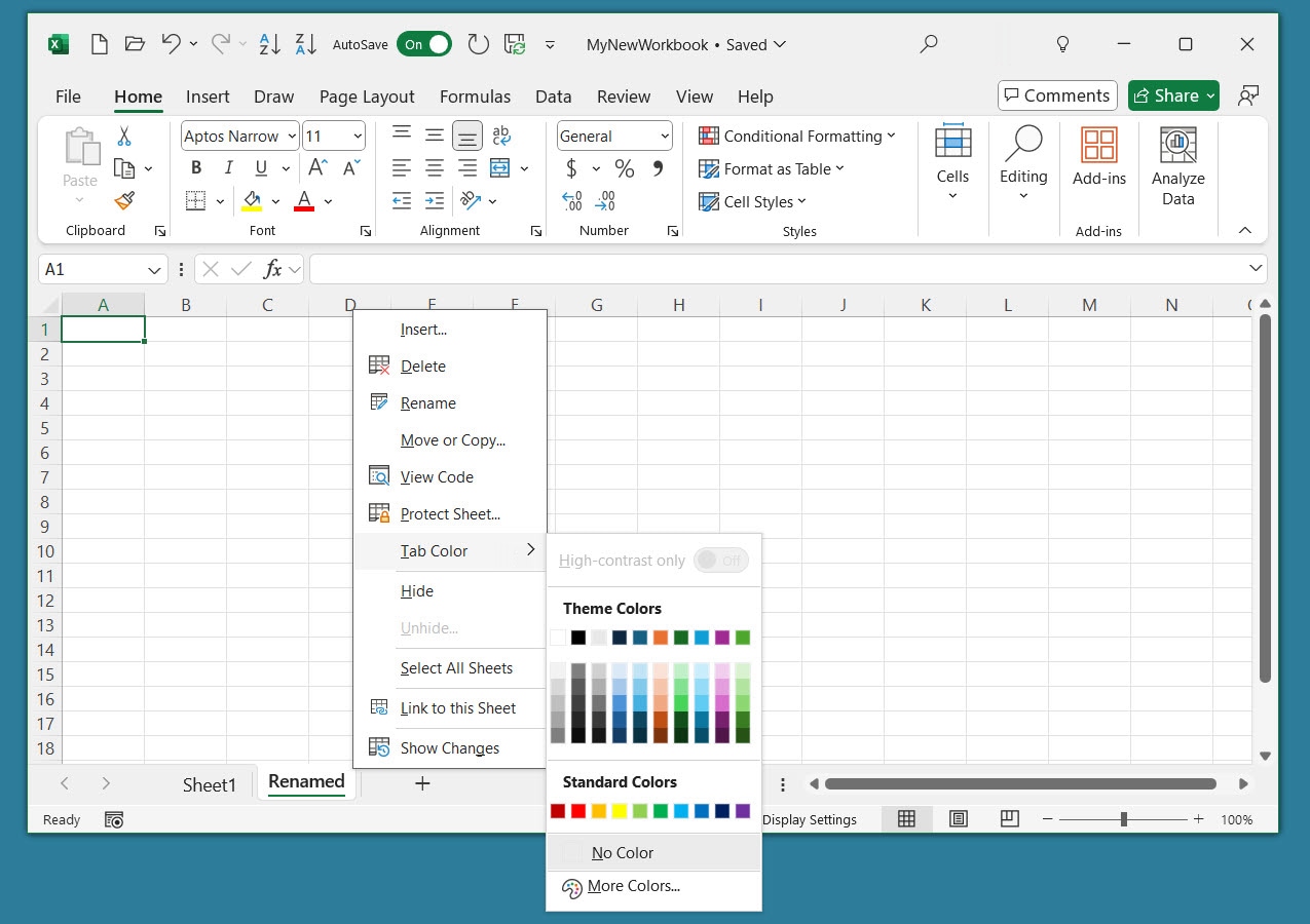 Wählen Sie in Excel eine Tab-Farbe.