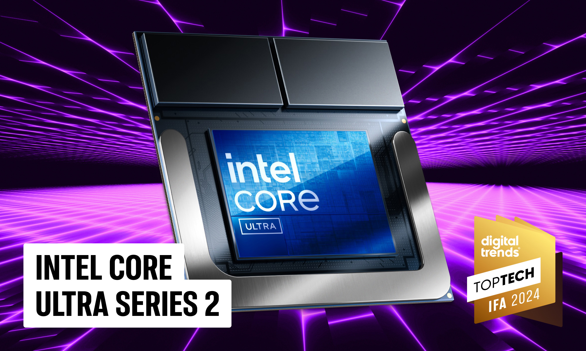 An awards graphic showing the Intel Core Ultra Series 2 chip.