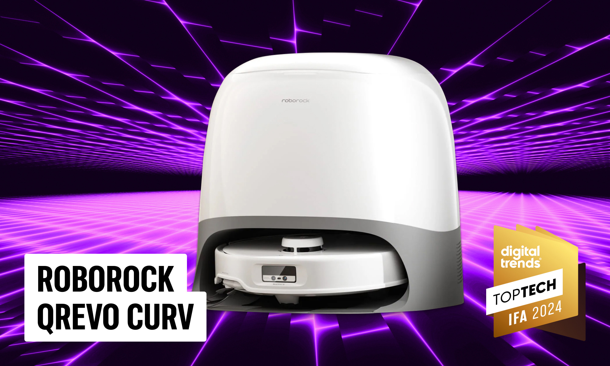 An awards graphic showing the Roborock Qrevo Curv.