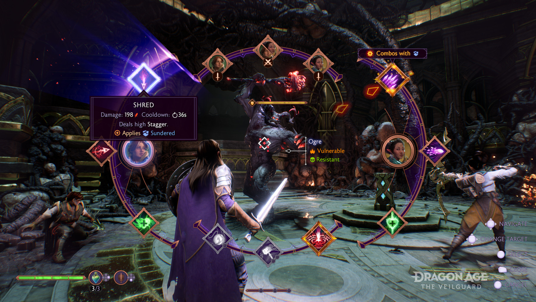 L'interface utilisateur de combat dans Dragon Age : The Veilguard.