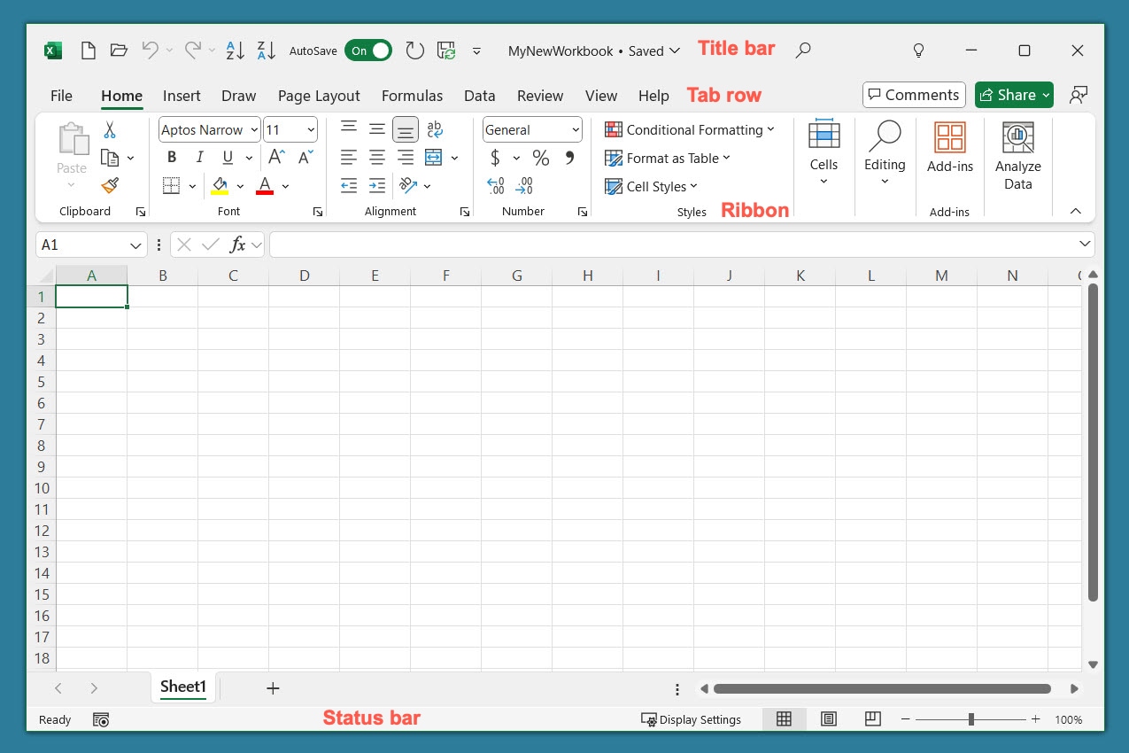 Estrutura da janela do Excel.