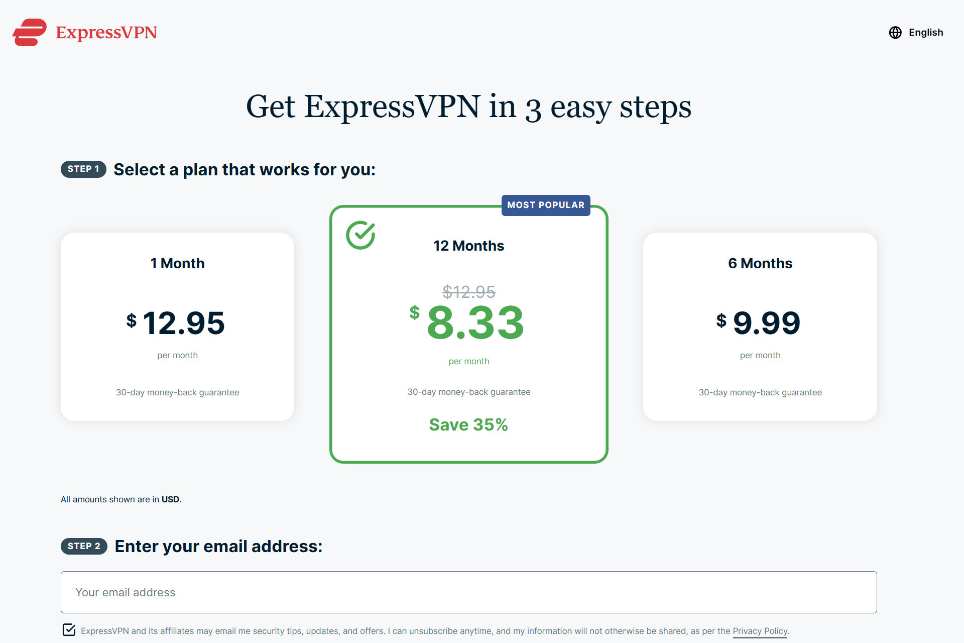 ExpressVPN doesn't have service tiers, but you get a better deal with a longer subscription.