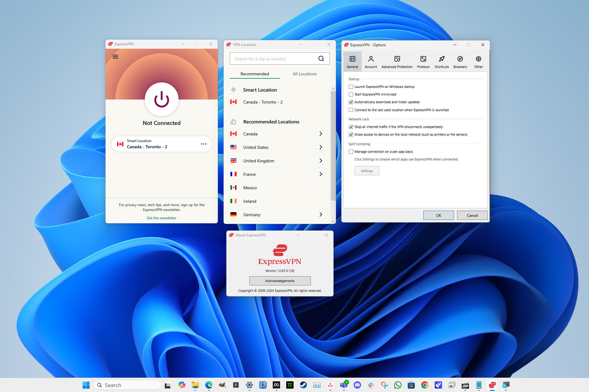 O aplicativo ExpressVPN para Windows é fácil de usar, mas as janelas são bem pequenas.