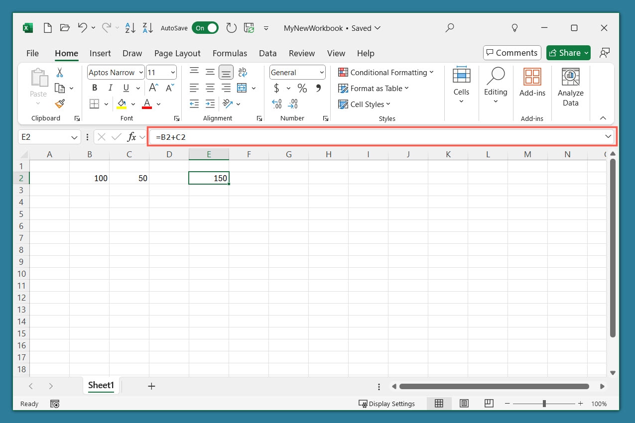 Formula Bar and cell results in Excel.