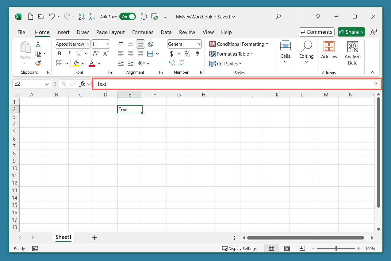 Formula Bar and cell contents in Excel.