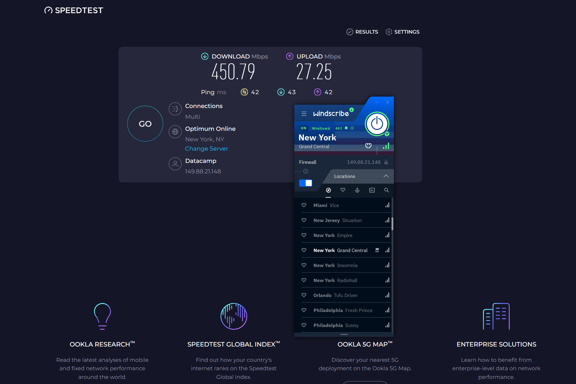 Medí la mejor velocidad de Windscribe desde un servidor de EE. UU.