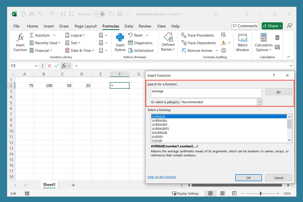 Descrição da função no Excel.