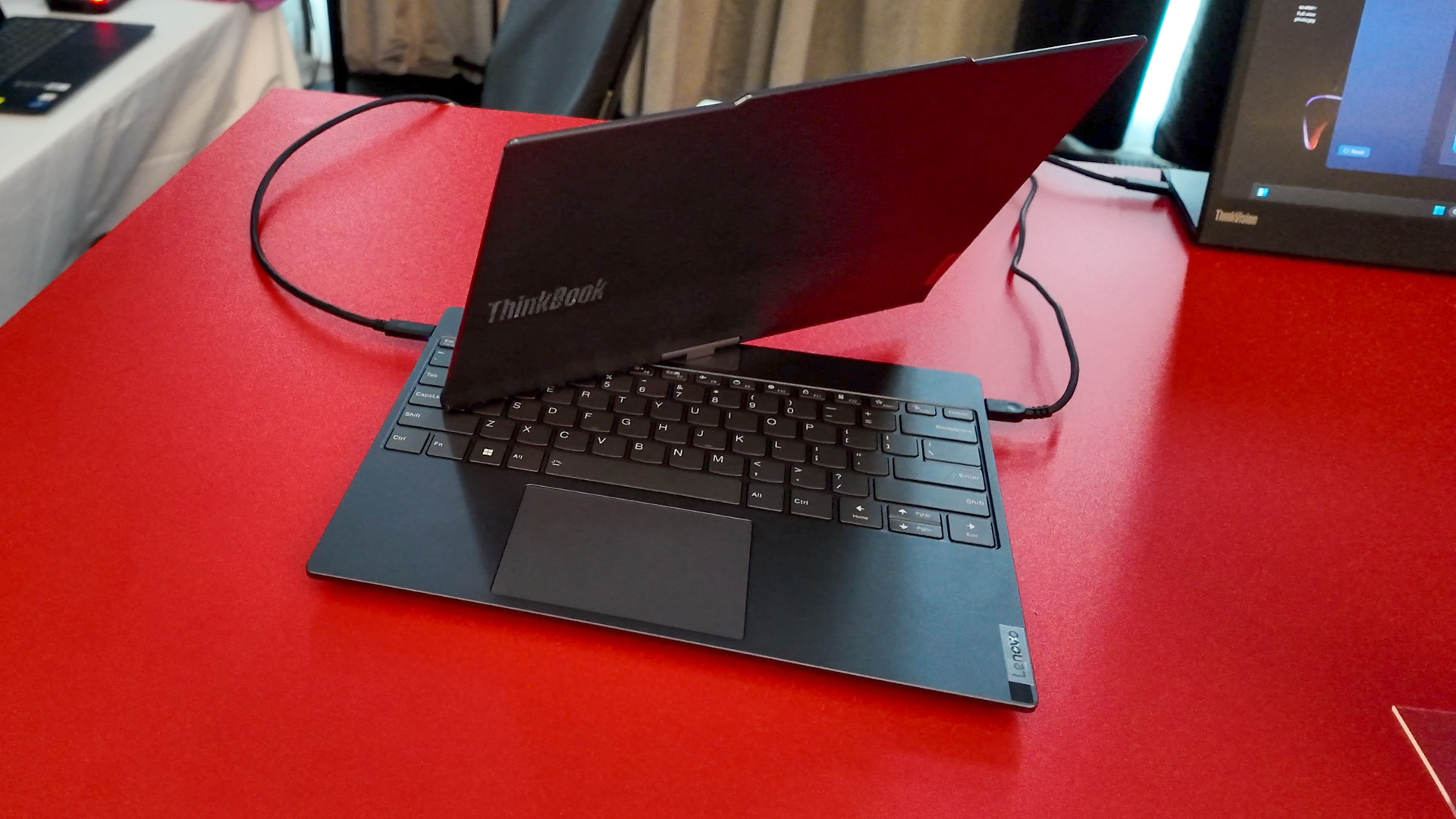 The Lenovo AI Twist PC midway through its pirouette