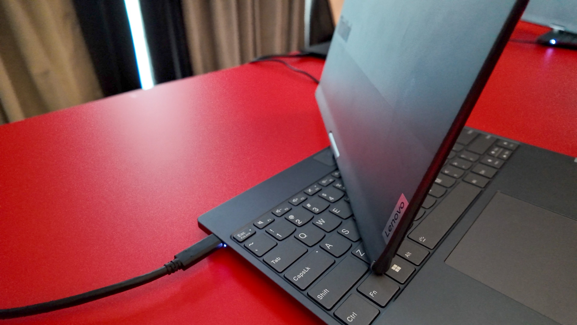 The Lenovo AI Twist PC midway through its rotation