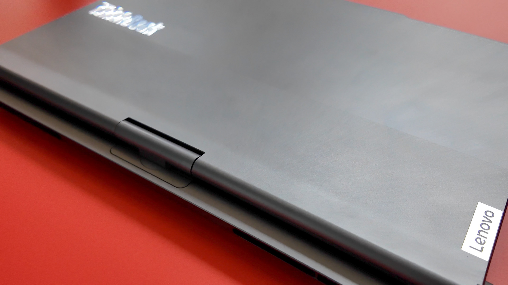 A close up on the voice controlled hinge on the Lenovo AI Twist PC