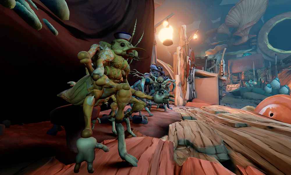 Bugs stand on a table in Metamorphosis VR.