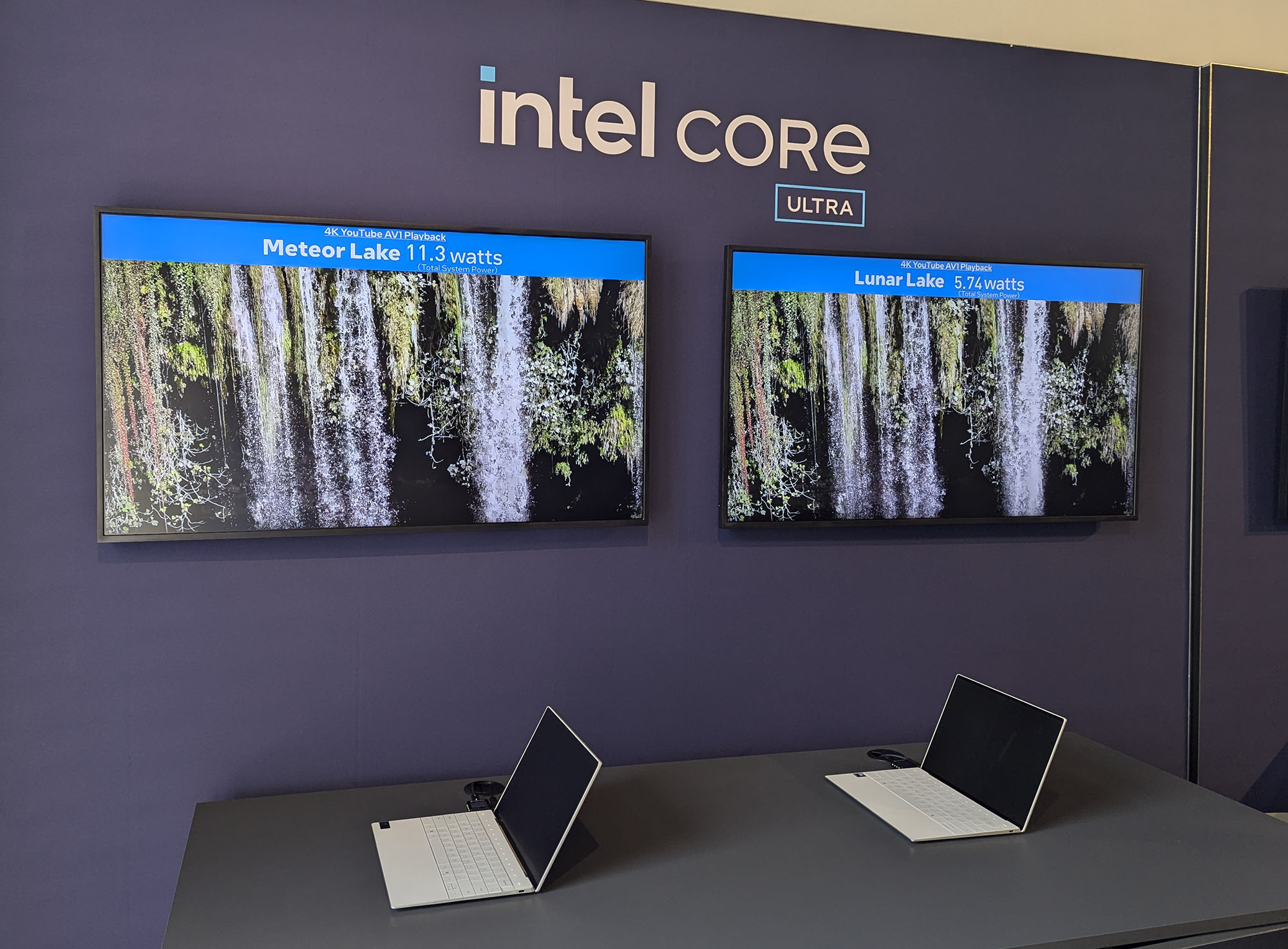 Comparação de reprodução Intel Core Ultra Series 2 4K YouTube AV1 com Meteor Lake.