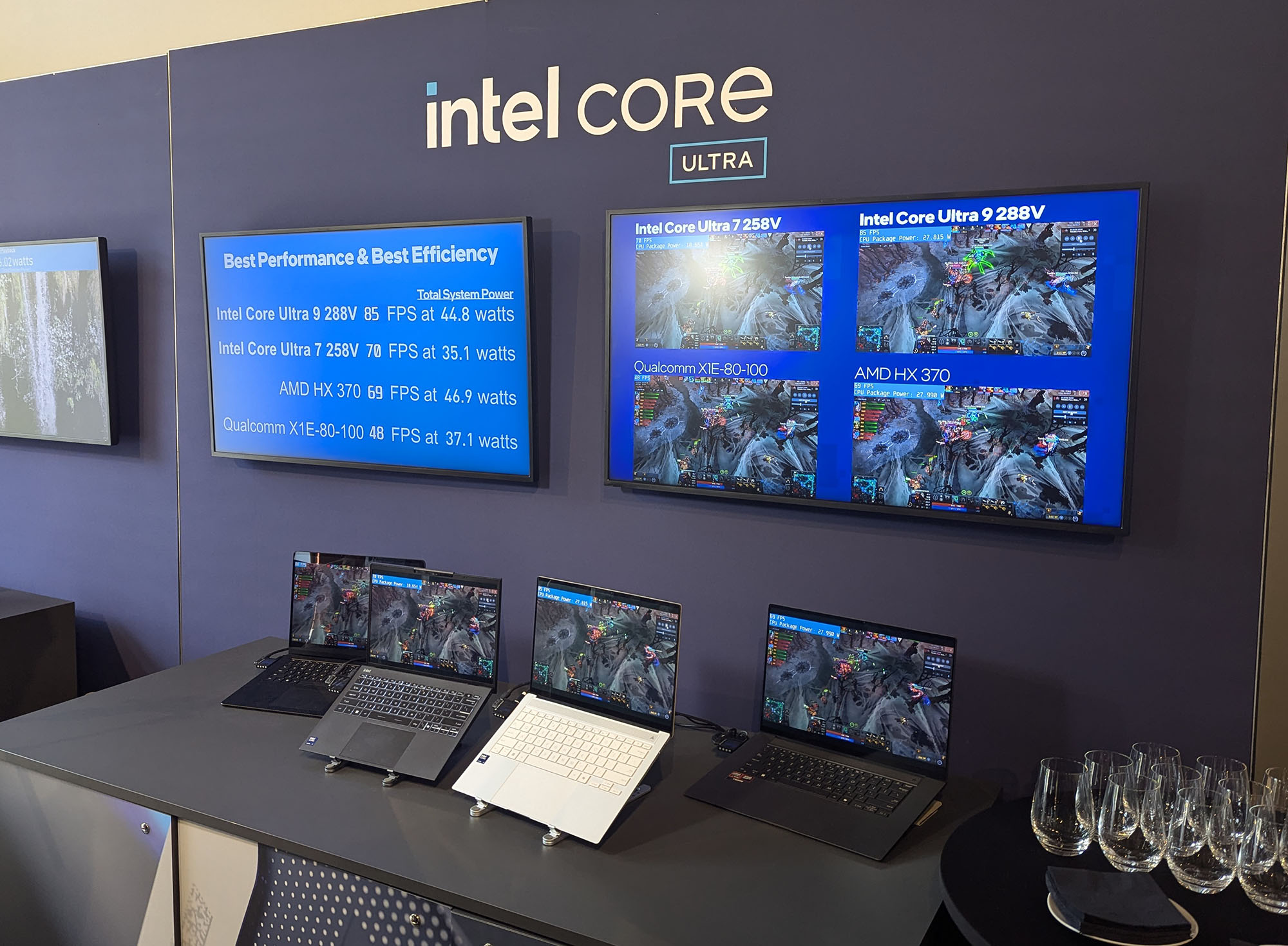 Intel Core Ultra Series 2 iGPU compared with laptops running on Qualcomm Snapdragon X Elite and AMD Ryzen HX 370 AI.