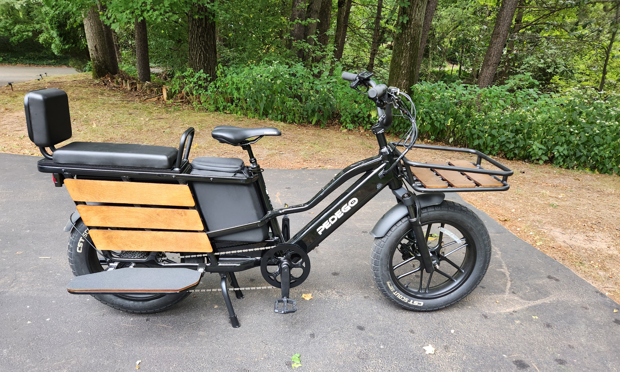 Pedego Cargo 电动自行车右侧轮廓图，附有前架。