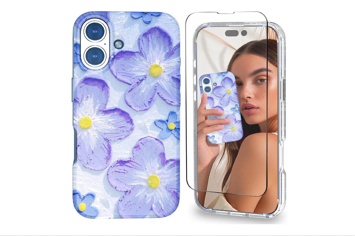 Capa de telefone Ratcase com flor de óleo roxo claro para iPhone 16