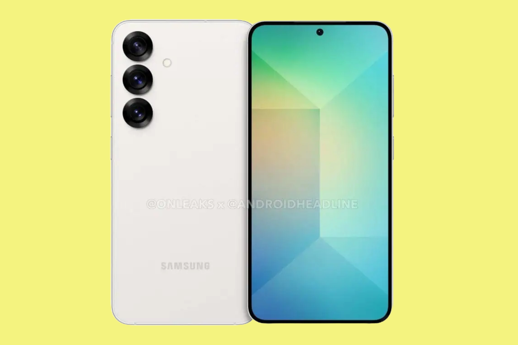 Straight front and rear view of leaked Galaxy S25 renders.