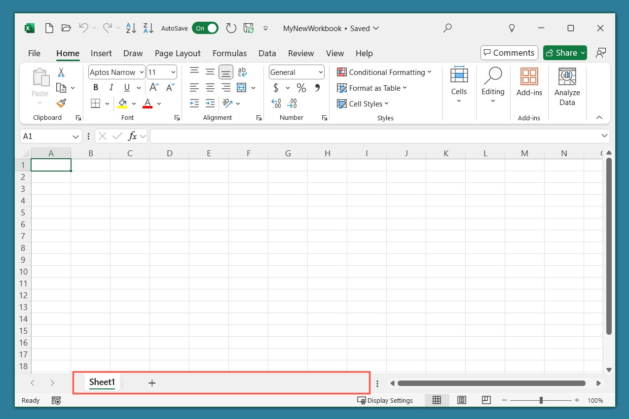 Excel 中的工作表选项卡。