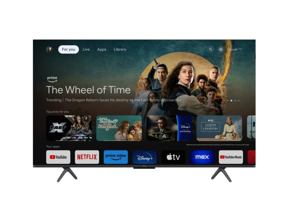 The TCL 50-inch Q Class 4K QLED Google TV's home screen.