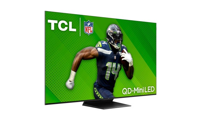 The TCL 75-inch Q Class QD-Mini LED TV on a white background.