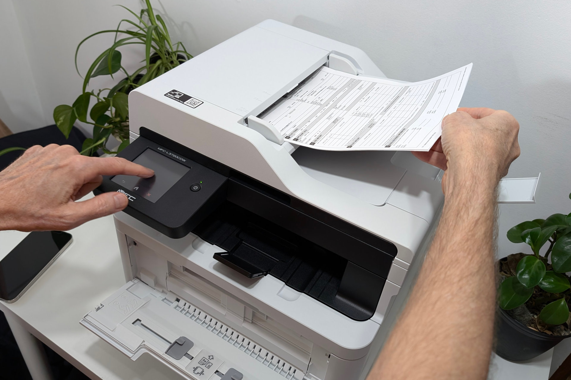 The MFC-L3720CDW's ADF makes copies quickly but lacks duplex scanning.