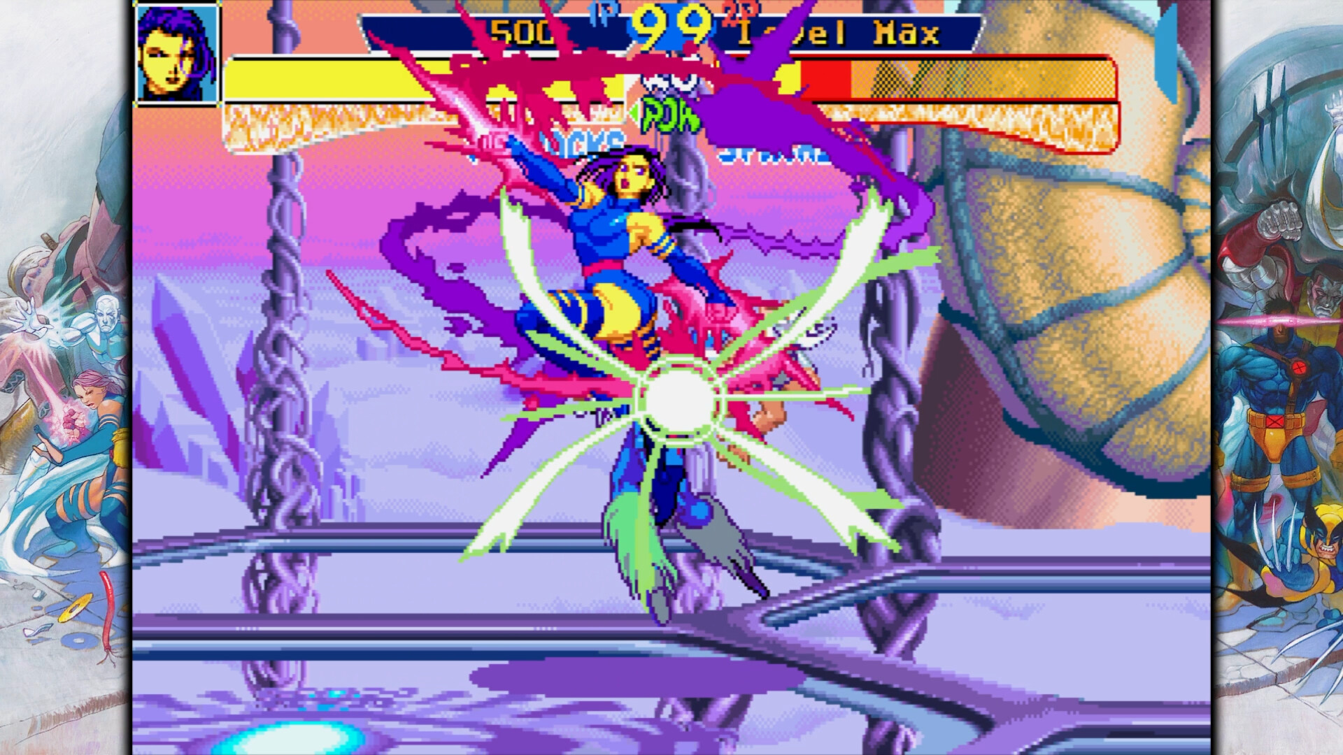 Psylocke fights Spiral in X-Men: Children of the Atom in Marvel vs. Capcom Fighting Collection: Arcade Classics.