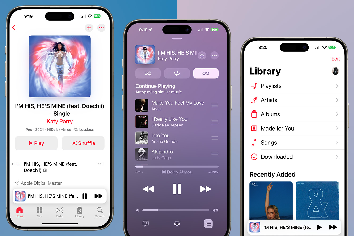 iPhone 15 Pro Max पर Apple Music दिखाने वाले स्क्रीनशॉट।