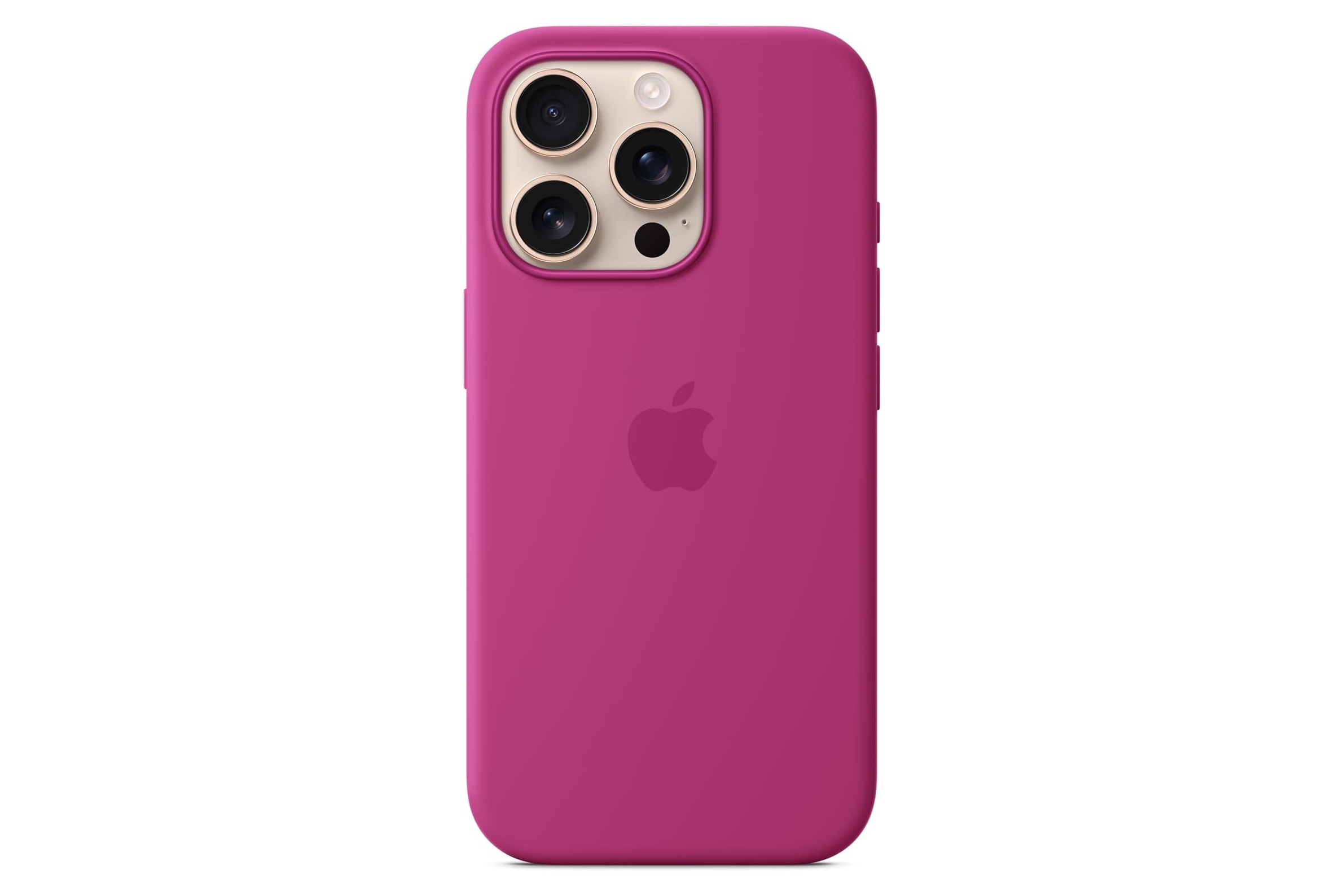 Coque en silicone Apple pour iPhone 16 Pro en fuschia.