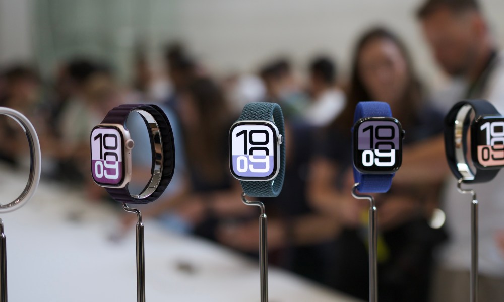 The Apple Watch Series 10 models on display at Apple Park.