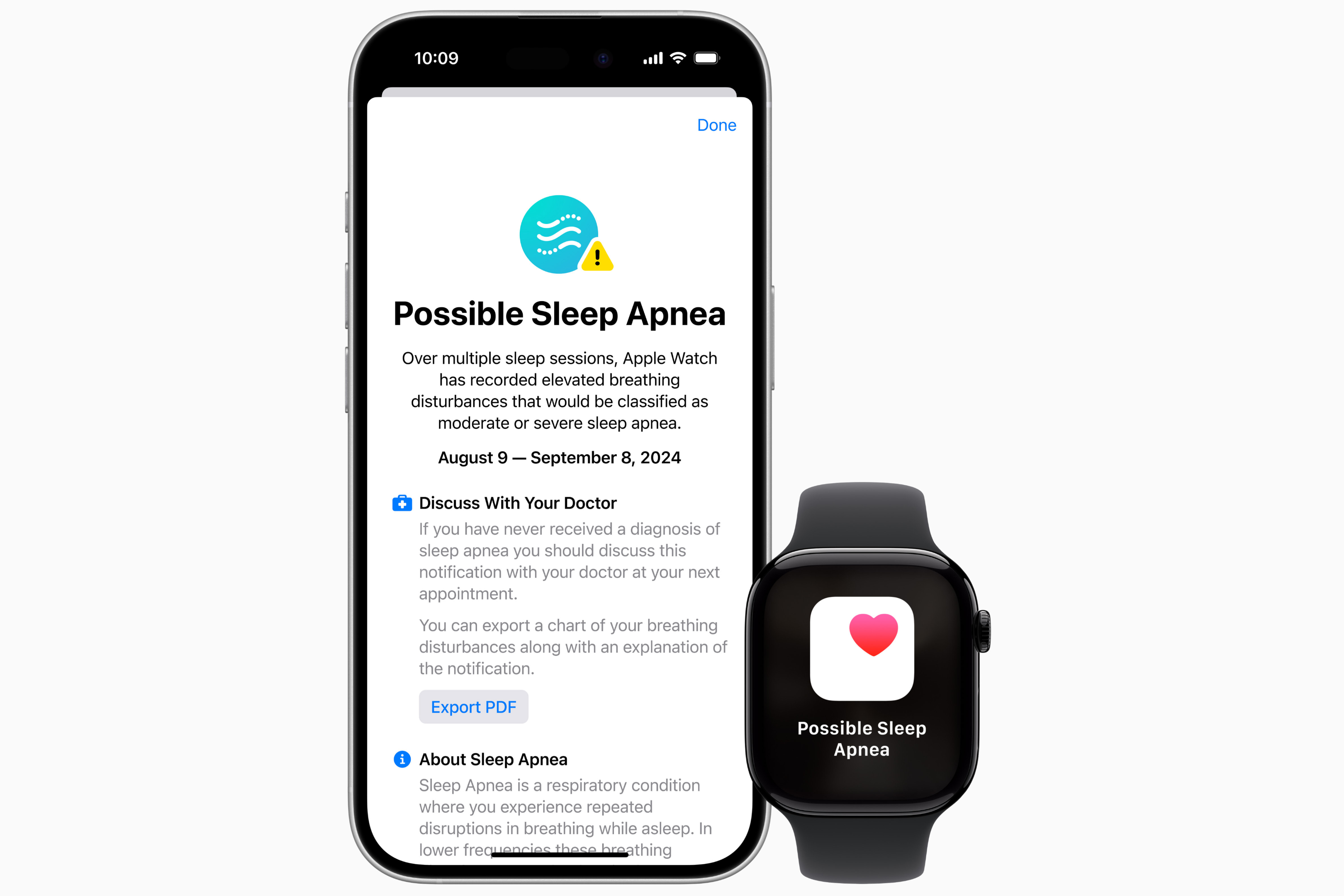 Un rendu de la fonction d’apnée du sommeil sur l’Apple Watch Series 10.