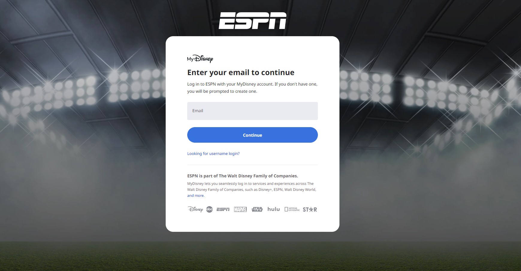 浏览器上 ESPN+ 的登录屏幕。