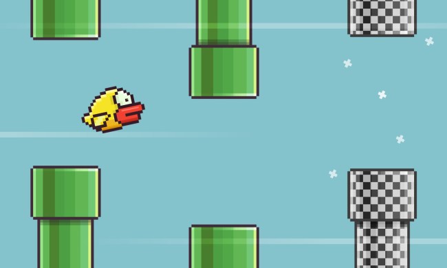 The flappy bird flying through some pipes